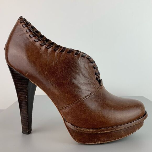 UGG Women Size 8 Jamison Brown Leather 5” Platform Heels-All Leather w/Sheep Fur - Picture 2 of 10